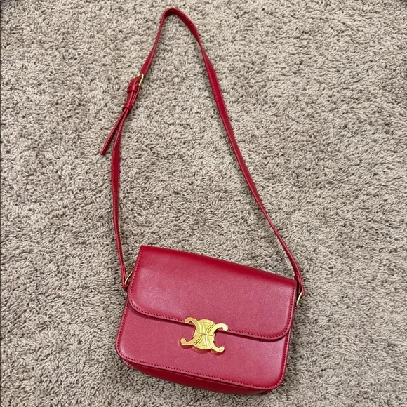 Celine dhgate Red Crossbody Bag with Gold Accent - Picture 4 of 6